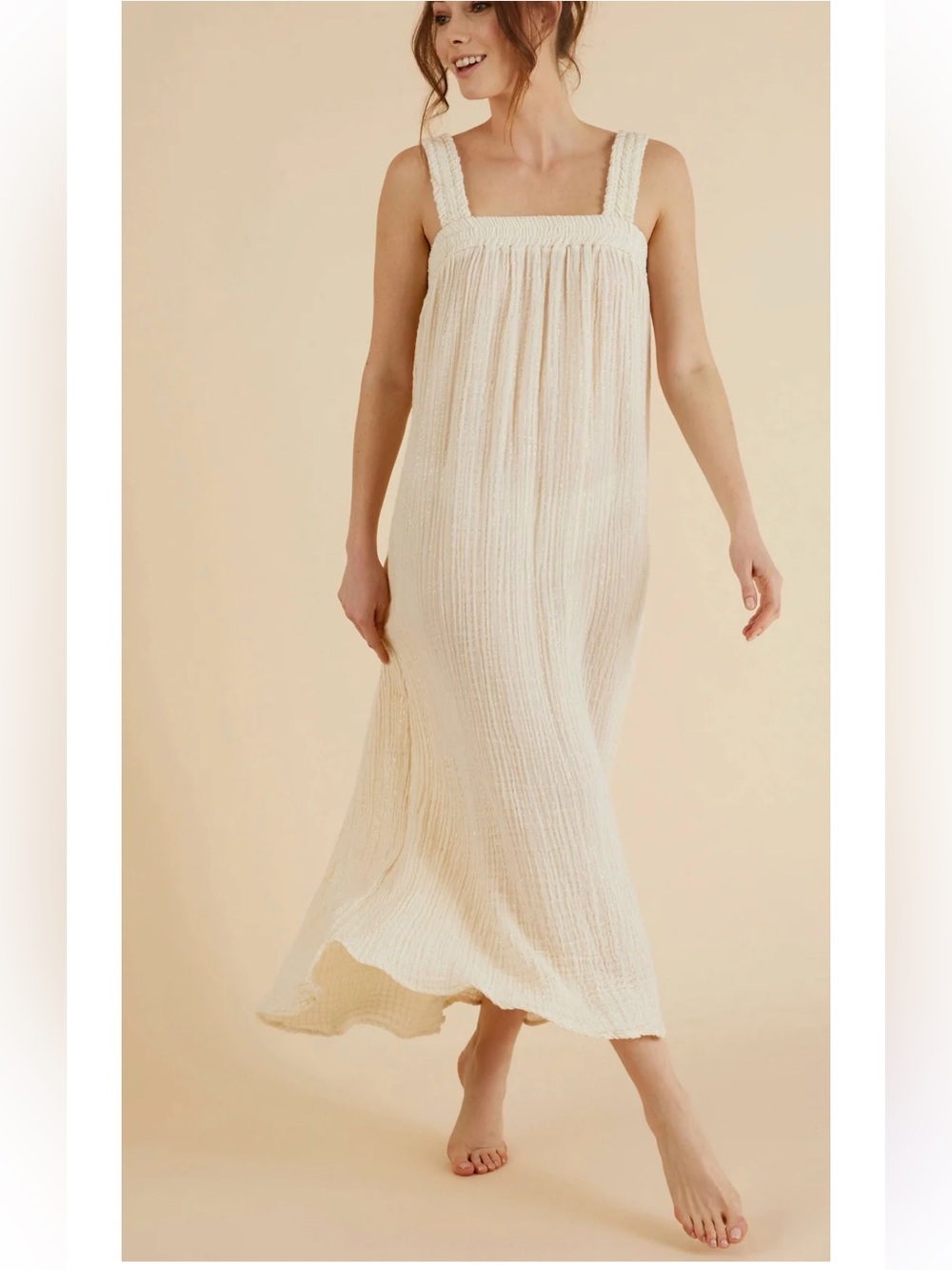 The HANDLOOM Maxi Dress Natural with Gold Pinstripe. One size. NWOT